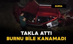 Takla atan otomobilden burnu bile kanamadan çıktı
