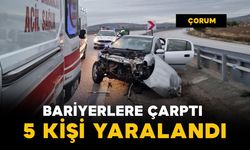 Çorum'da bariyerlere çarpan otomobildeki 5 kişi yaralandı