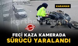 Karaman'da otomobilin çarptığı elektrikli bisiklet sürücüsü servise çarparak yaralandı: Kaza anı kamerada