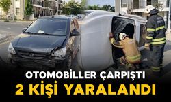 Otomobiller çarpıştı, biri yan yattı: 2 yaralı