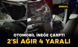 Bingöl'de otomobil ineğe çarptı: 2'si ağır 4 yaralı