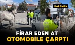Karaman'da kontrolden çıkan otomobil refüje çıktı: Sokak lambasını devirdi