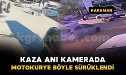 Karaman'da kaza anı kamerada: Sürüklenen motokurye otomobile çarptı