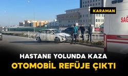 Karaman'da kontrolden çıkan otomobil refüje çıktı: Sokak lambasını devirdi