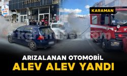 Karaman'da otomobil şehrin merkezinde alev alev yandı