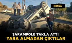 Konya'da hafif ticari araç şarampole takla attı: 3 kişi yara almadan atlattı