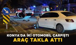Konya’da iki otomobil çarpıştı: araç takla attı
