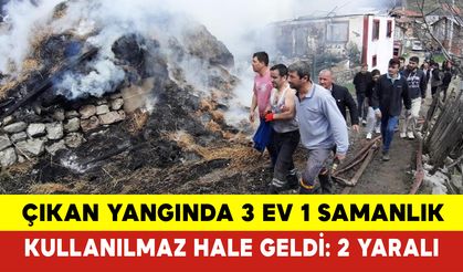 Yangında 3 Ev 1 Samanlık 1 Traktör Küle Döndü