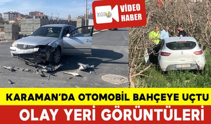 İki Otomobil Çarpıştı Biri Bahçeye Uçtu