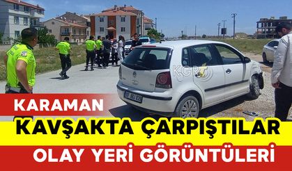 Karaman'da Kavşakta 2 Otomobil Çarpıştı: Foto Galeri