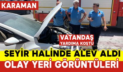 Karaman Cumartesi Kavşağında Otomobil Yangını