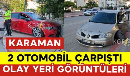 Karaman'da 2 Otomobil Çarpıştı Yaya Kıl Payı Kurtuldu