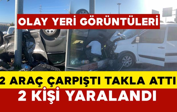 Karaman’da 2 araç çarpıştı 1’i takla attı OLAY YERİ GÖRÜNTÜLERİ