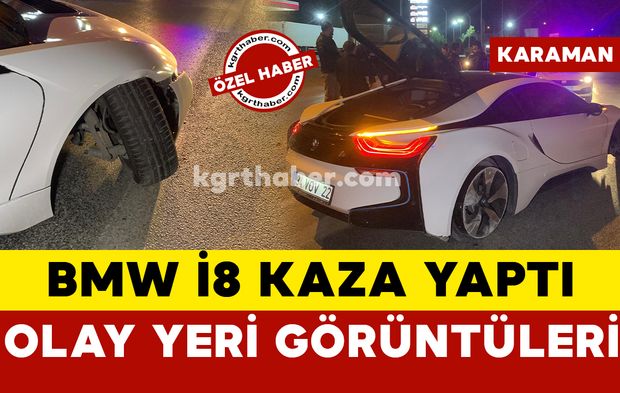 Karaman’da lastiği patlayan BMW İ8 kaza yaptı