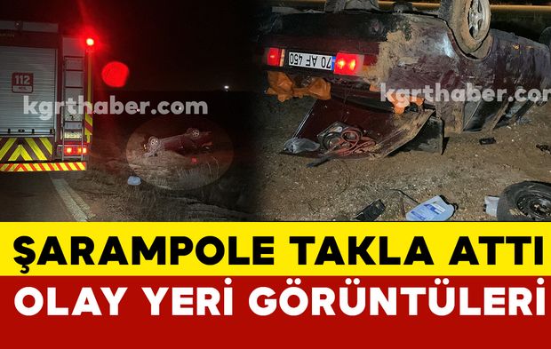 (FOTO EKLENDİ) Karaman'da virajı alamayan otomobil şarampole takla attı: 1 yaralı