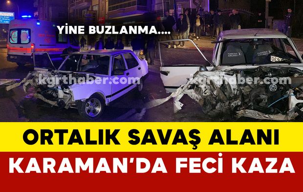 Karaman’da buzlanma kaza getirdi: Tofaş kontrolden çıktı, direğe çarptı: 2 yaralı