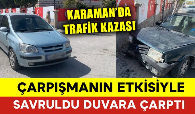 Çarpışmanın Etkisiyle Savrulan Otomobil Duvara Çarptı