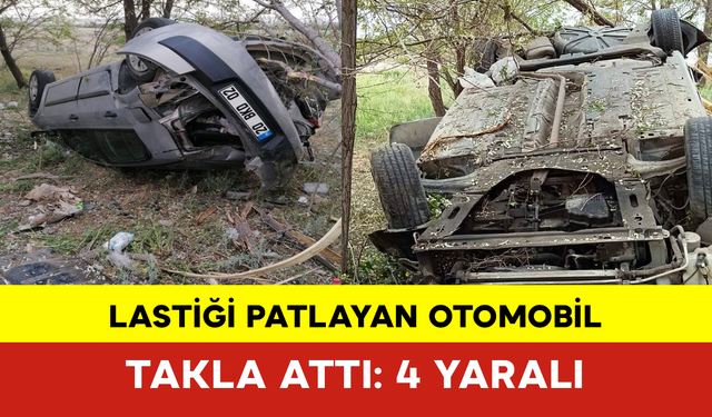 Ereğli'de Lastiği Patlayan Otomobil Takla Attı: 4 Yaralı