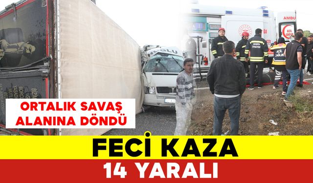 Devrilen Kamyon Minibüsle Çarpıştı: 14 Yaralı