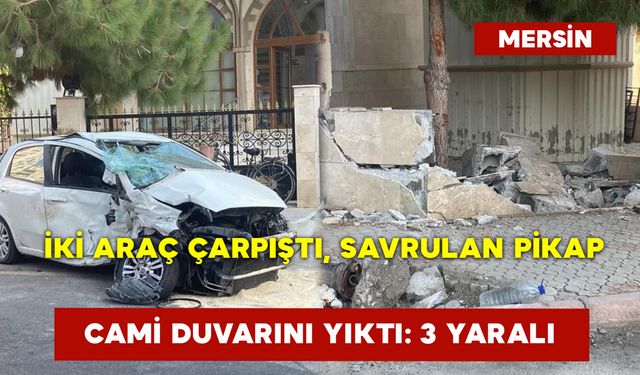 İki Aracın Karıştığı Kazada Pikap Cami Duvarını Yıkarak Durabildi