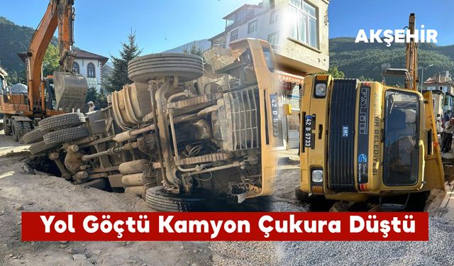 Yol Göçtü Kamyon Çukura Düştü