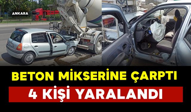 Otomobil beton mikserine çarptı: 4 yaralı