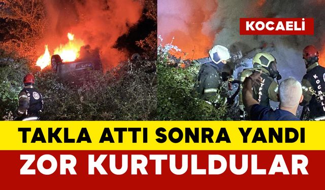 Kaza sonrası yanan araçta karı koca canlarını zor kurtardı