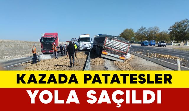 Tır refüje düştü, patatesler yola saçıldı: 1 yaralı