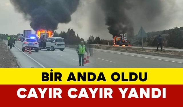 Konya'da çekici cayır cayır yandı