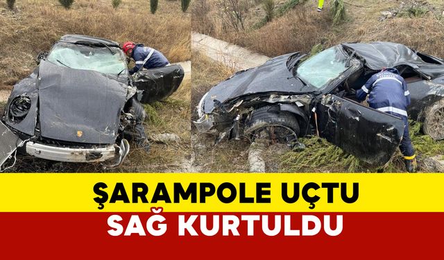 Balıkesir'de şarampole uçtu sağ kurtuldu