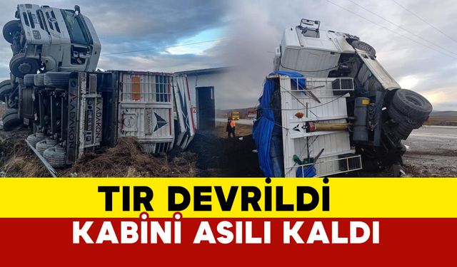 Çorum'da Devrilen Tırın Kabini Havada Asılı Kaldı