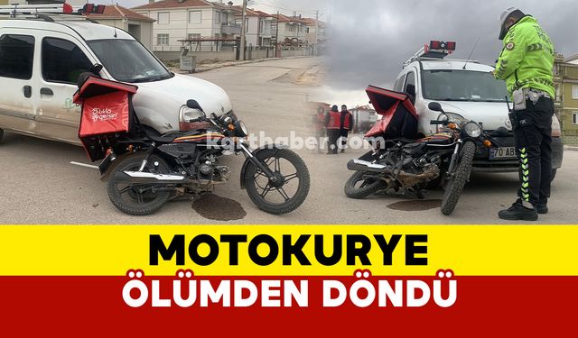 Karaman’da hafif ticari araçla çarpışan motokurye ölümden döndü