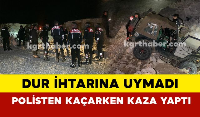 Karaman'da polisin 'dur' ihtarına uymayan araç kaçarken kayalık arazide kaza yaptı