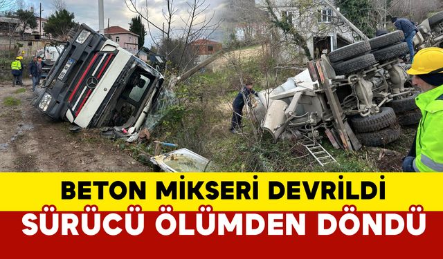 Kastamonu'da Beton Mikseri Devrildi: Sürücü Yara Almadan Kurtuldu