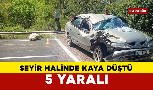Seyir halindeki otomobilin üzerine kaya parçası düştü: 2’si çocuk 5 yaralı
