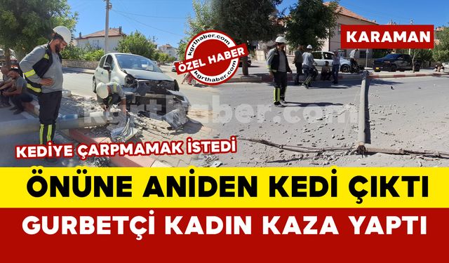 Karaman’da gurbetçi kadın kediye çarpmamak için manevra yapınca kaza yaptı