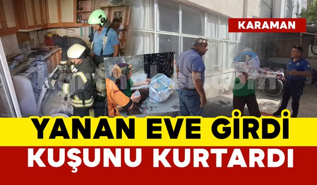 Yanan eve korkusuzca girdi, kuşunu kurtardı