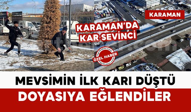 Karaman'da kar yağışına sevinen sanayi esnafı kartopu oynadı