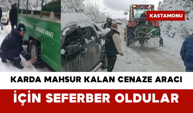 Karda Mahsur Kalan Cenaze Aracı İçin Seferber Oldular