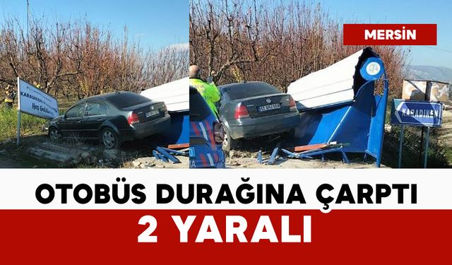 Kontrolden çıkan otomobil otobüs durağına çarptı: 2 yaralı