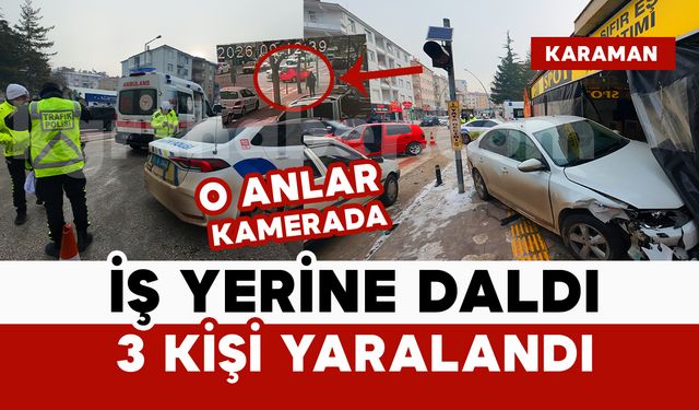 Kazada savrulan otomobil iş yerine böyle daldı: 3 yaralı
