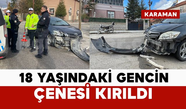 Otomobille çarpışan motosikletli gencin çenesi kırıldı