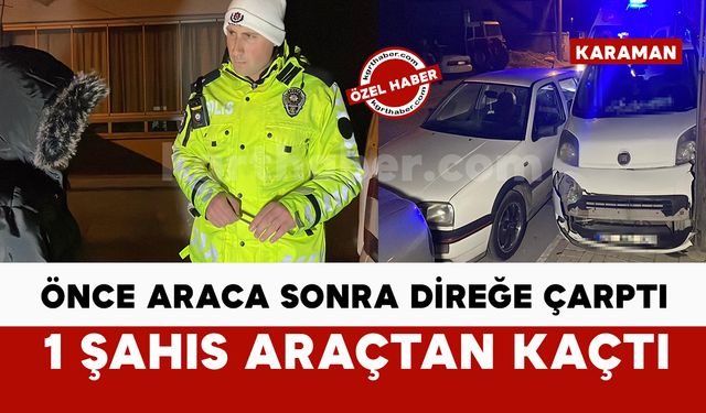Hafif ticari araç önce otomobile sonra direğe çarptı: 1 yaralı