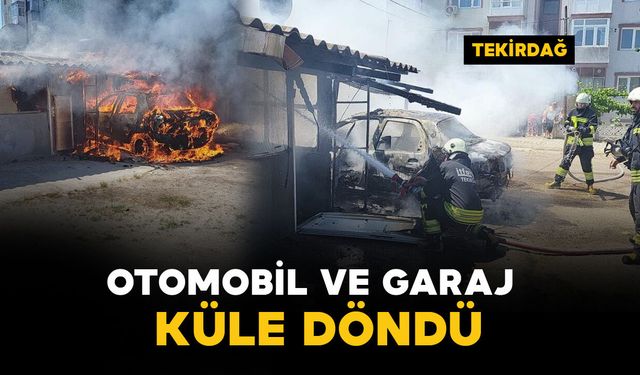 Otomobil ve garaj küle döndü
