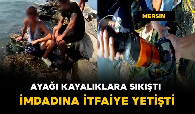 Ayağı kayalıklara sıkıştı: İmdadına itfaiye yetişti