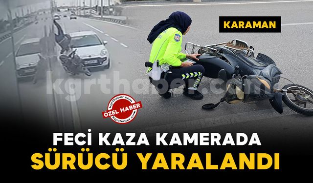 Karaman'da otomobilin çarptığı elektrikli bisiklet sürücüsü servise çarparak yaralandı: Kaza anı kamerada