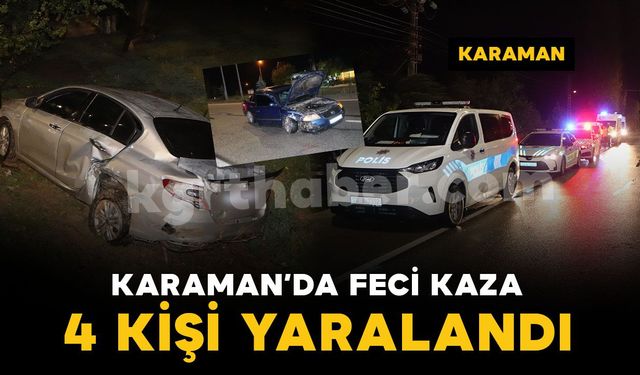 Karaman’da çarpışan otomobillerden biri bahçeye uçtu: 4 yaralı