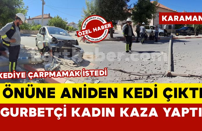 Karaman’da gurbetçi kadın kediye çarpmamak için manevra yapınca kaza yaptı
