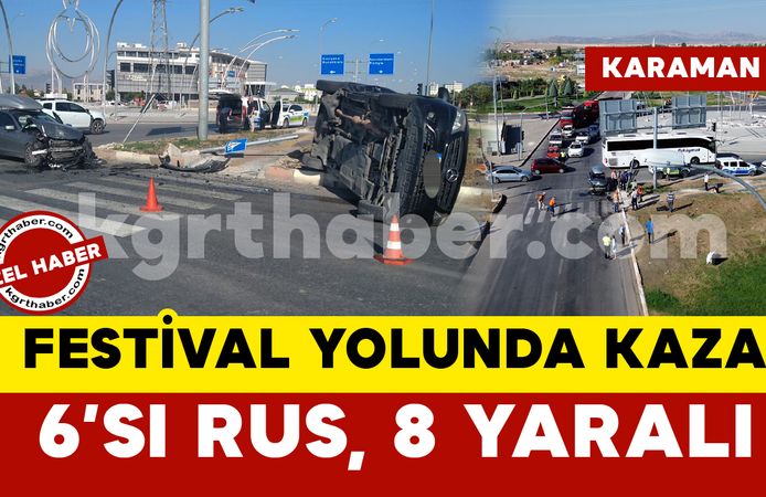 Karaman’da otomobil ile VİP minibüs çarpıştı: 6’sı Rus, 8 yaralı
