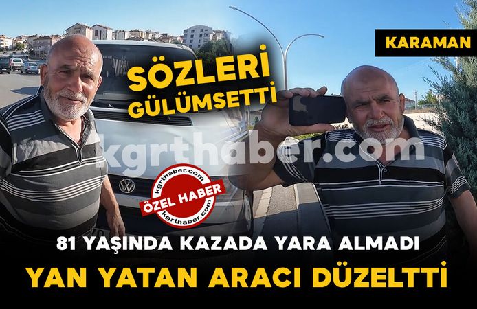 Yaşlı adam kazada yan yatan minibüsünü kendi kaldırdı